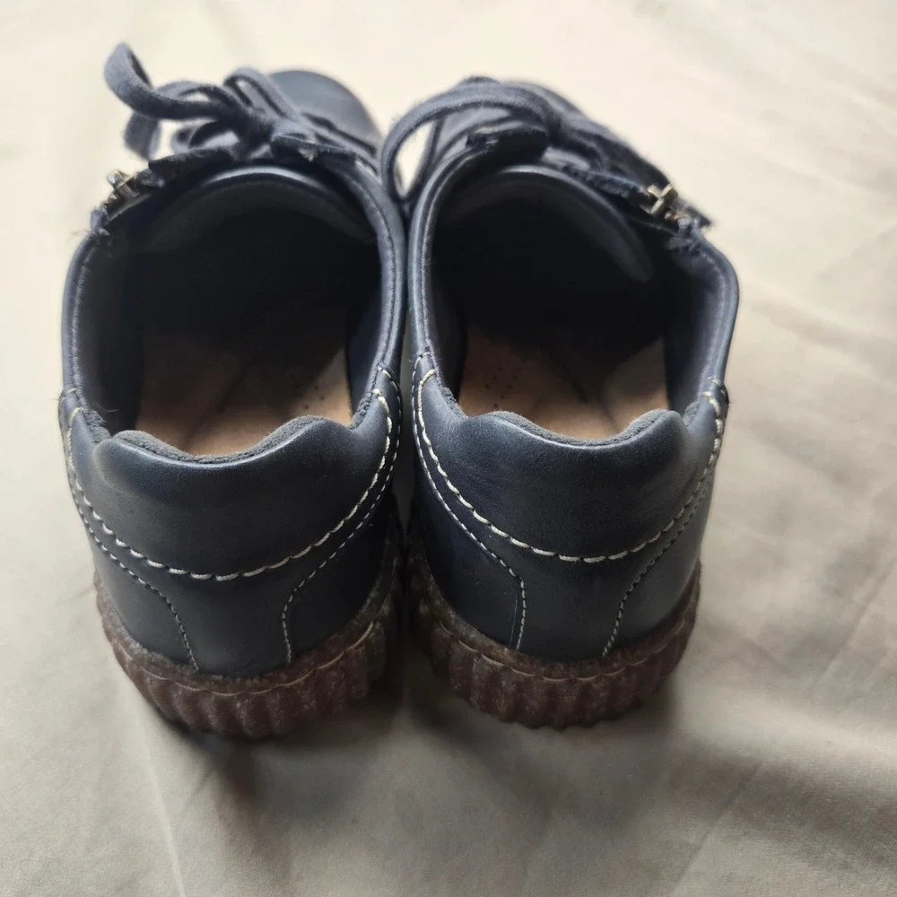 Clarks‎ Collection Navy Blue Leather Side Zip Lace Up Sneakers Womens Size 6 W